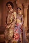 Kalista_Purple Lehenga And Blouse Raw Silk Floral Leaf Gulshaad Pattern Bridal Set_at_Aza_Fashions
