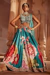 Buy_Kalista_Blue Lehenga And Blouse Raw Silk Floral Leaf Gulshaad Flower Pattern Bridal Set _at_Aza_Fashions