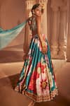 Shop_Kalista_Blue Lehenga And Blouse Raw Silk Floral Leaf Gulshaad Flower Pattern Bridal Set _at_Aza_Fashions