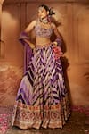 Buy_Kalista_Purple Lehenga And Blouse Raw Silk Printed Chevron Leher Geometric Bridal Set _at_Aza_Fashions