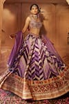 Kalista_Purple Lehenga And Blouse Raw Silk Printed Chevron Leher Geometric Bridal Set _Online_at_Aza_Fashions