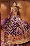 Buy_Kalista_Purple Lehenga And Blouse Raw Silk Printed Chevron Leher Geometric Bridal Set _Online_at_Aza_Fashions