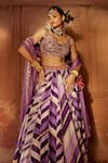 Shop_Kalista_Purple Lehenga And Blouse Raw Silk Printed Chevron Leher Geometric Bridal Set _Online_at_Aza_Fashions