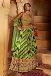 Buy_Kalista_Green Lehenga And Blouse Raw Silk Printed Chevron Leher Geometric Bridal Set _at_Aza_Fashions