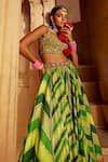 Buy_Kalista_Green Lehenga And Blouse Raw Silk Printed Chevron Leher Geometric Bridal Set _Online_at_Aza_Fashions