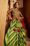 Shop_Kalista_Green Lehenga And Blouse Raw Silk Printed Chevron Leher Geometric Bridal Set _Online_at_Aza_Fashions