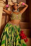 Kalista_Green Lehenga And Blouse Raw Silk Printed Chevron Leher Geometric Bridal Set _at_Aza_Fashions