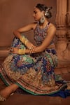 Kalista_Multi Color Raw Silk Printed Floral Mehvish Flower Pattern Sharara And Blouse Set _Online_at_Aza_Fashions