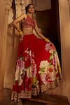 Buy_Kalista_Red Raw Silk Floral Round Gulshad Pattern Sharara And Blouse Set_at_Aza_Fashions