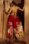 Shop_Kalista_Red Raw Silk Floral Round Gulshad Pattern Sharara And Blouse Set_at_Aza_Fashions