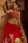 Shop_Kalista_Red Raw Silk Floral Round Gulshad Pattern Sharara And Blouse Set_Online_at_Aza_Fashions
