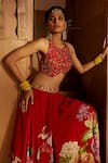 Kalista_Red Raw Silk Floral Round Gulshad Pattern Sharara And Blouse Set_at_Aza_Fashions