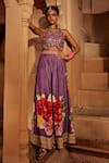 Buy_Kalista_Purple Raw Silk Floral Round Gulshad Flower Pattern Sharara And Blouse Set _at_Aza_Fashions