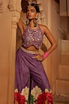 Kalista_Purple Raw Silk Floral Round Gulshad Flower Pattern Sharara And Blouse Set _Online_at_Aza_Fashions