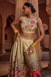 Shop_Kalista_Ivory Raw Silk Floral Round Manya Pattern Sharara And Blouse Set _Online_at_Aza_Fashions