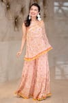 Buy_Gopi Vaid_Pink Georgette Embroidery Kaveer One Shoulder Top And Flared Pant Set _at_Aza_Fashions