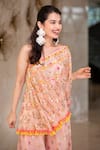 Buy_Gopi Vaid_Pink Georgette Embroidery Kaveer One Shoulder Top And Flared Pant Set _Online