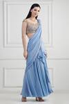 Nishta Studio_Blue Saree Crepe Embroidery Zardozi Scallop Pre-draped With Blouse  _Online_at_Aza_Fashions