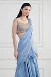 Buy_Nishta Studio_Blue Saree Crepe Embroidery Zardozi Scallop Pre-draped With Blouse  _Online_at_Aza_Fashions