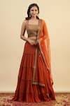 Buy_Nishta Studio_Orange Lehenga Georgette Embroidery Pearl Waistband Tiered Set  _at_Aza_Fashions