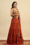 Nishta Studio_Orange Lehenga Georgette Embroidery Pearl Waistband Tiered Set  _Online_at_Aza_Fashions