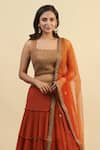 Buy_Nishta Studio_Orange Lehenga Georgette Embroidery Pearl Waistband Tiered Set  _Online_at_Aza_Fashions