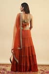 Shop_Nishta Studio_Orange Lehenga Georgette Embroidery Pearl Waistband Tiered Set  _at_Aza_Fashions