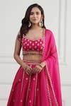 Nishta Studio_Pink Lehenga And Blouse Raw Silk Embroidery Thread V Neck Set  _Online_at_Aza_Fashions