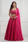 Buy_Nishta Studio_Pink Lehenga And Blouse Raw Silk Embroidery Thread V Neck Set  _at_Aza_Fashions