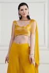 Buy_Nishta Studio_Yellow Blouse Swiss Net With Silk Embroidery Cutdana Flared Pant Set  _Online_at_Aza_Fashions