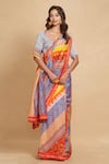 Buy_Gulabo by Abu Sandeep_Multi Color Modal Satin Printed Chevron V Neck Blouse _at_Aza_Fashions