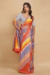 Shop_Gulabo by Abu Sandeep_Multi Color Modal Satin Printed Chevron V Neck Blouse _at_Aza_Fashions