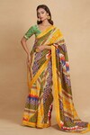 Buy_Gulabo by Abu Sandeep_Multi Color Modal Satin Printed Chevron V Neck Geometric Blouse_at_Aza_Fashions