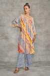 Buy_Gulabo by Abu Sandeep_Multi Color Modal Satin Tribal Print Gathered Tunic_at_Aza_Fashions