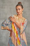 Gulabo by Abu Sandeep_Multi Color Modal Satin Tribal Print Gathered Tunic_at_Aza_Fashions