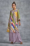 Buy_Gulabo by Abu Sandeep_Multi Color Modal Satin Printed Tribal Round Floral Gathered Tunic_at_Aza_Fashions