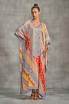 Gulabo by Abu Sandeep_Multi Color Modal Satin Tribal Print Kaftan _Online_at_Aza_Fashions