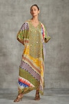 Buy_Gulabo by Abu Sandeep_Multi Color Modal Satin Tribal Floral Print Kaftan_Online_at_Aza_Fashions