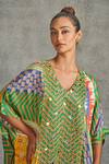Gulabo by Abu Sandeep_Multi Color Modal Satin Tribal Floral Print Kaftan_at_Aza_Fashions