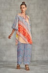Gulabo by Abu Sandeep_Multi Color Modal Satin Printed Tribal V Neck Short Kurti _Online_at_Aza_Fashions