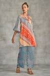 Shop_Gulabo by Abu Sandeep_Multi Color Modal Satin Printed Tribal V Neck Short Kurti _Online_at_Aza_Fashions
