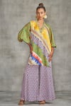 Buy_Gulabo by Abu Sandeep_Multi Color Modal Satin Printed Tribal V Neck Floral Short Kurti _at_Aza_Fashions