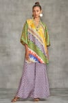 Gulabo by Abu Sandeep_Multi Color Modal Satin Printed Tribal V Neck Floral Short Kurti _Online_at_Aza_Fashions