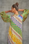 Shop_Gulabo by Abu Sandeep_Multi Color Modal Satin Printed Tribal V Neck Floral Short Kurti _Online_at_Aza_Fashions