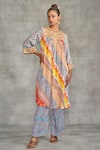Buy_Gulabo by Abu Sandeep_Multi Color Modal Satin Printed Tribal Chevron Memoni Pant _at_Aza_Fashions