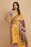 Gulabo by Abu Sandeep_Multi Color Tribal Floral Print Chanderi Saree _Online_at_Aza_Fashions