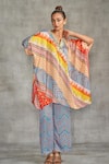 Buy_Gulabo by Abu Sandeep_Multi Color Modal Satin Printed Tribal Notched V Floral Short Kaftan _at_Aza_Fashions