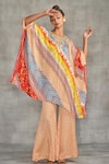 Gulabo by Abu Sandeep_Multi Color Modal Satin Printed Tribal Notched V Floral Short Kaftan _Online_at_Aza_Fashions