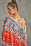 Gulabo by Abu Sandeep_Multi Color Modal Satin Printed Tribal Notched V Floral Short Kaftan _at_Aza_Fashions