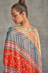 Gulabo by Abu Sandeep_Multi Color Modal Satin Printed Tribal Notched V Floral Short Kaftan_at_Aza_Fashions